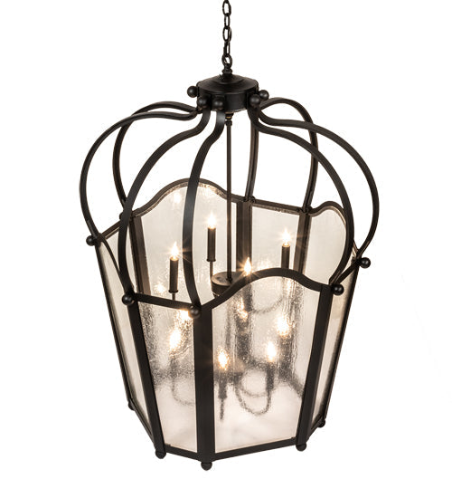 Meyda Lighting Citadel 230264 33" 10-Light Textured Black Pendant Light With Clear Seeded Shade Glass