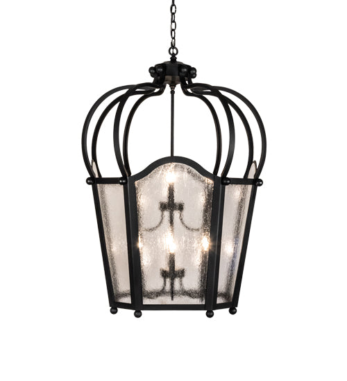 Meyda Lighting Citadel 230264 33" 10-Light Textured Black Pendant Light With Clear Seeded Shade Glass