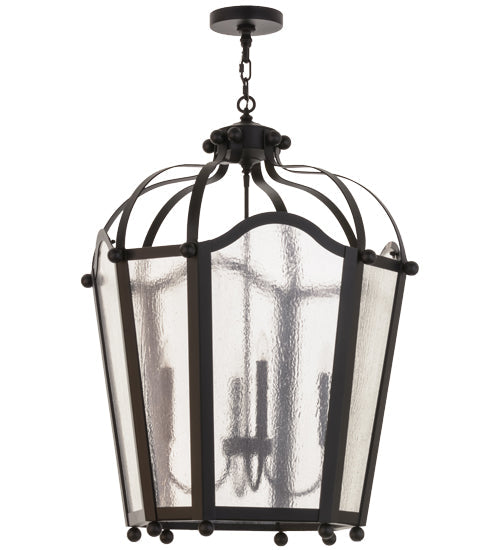 Meyda Lighting Citadel 29" 4-Light Textured Black Pendant Light With Clear Seeded Shade Glass