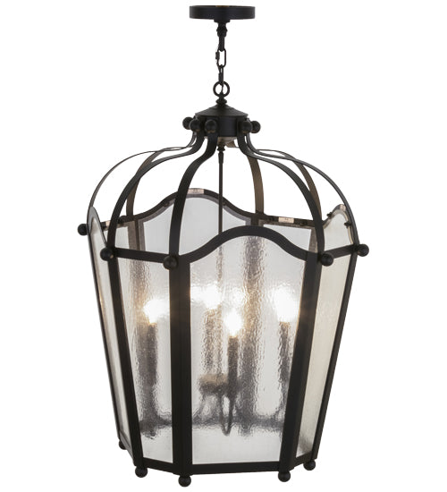 Meyda Lighting Citadel 29" 4-Light Textured Black Pendant Light With Clear Seeded Shade Glass