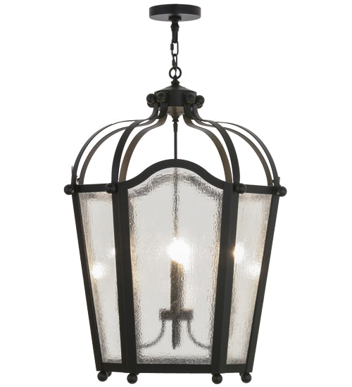Meyda Lighting Citadel 29" 4-Light Textured Black Pendant Light With Clear Seeded Shade Glass