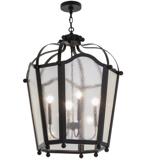 Meyda Lighting Citadel 29" 4-Light Textured Black Pendant Light With Clear Seeded Shade Glass