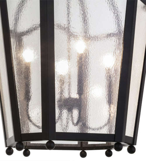 Meyda Lighting Citadel 29" 4-Light Textured Black Pendant Light With Clear Seeded Shade Glass