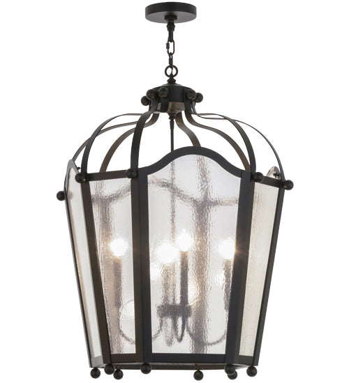 Meyda Lighting Citadel 29" 4-Light Textured Black Pendant Light With Clear Seeded Shade Glass
