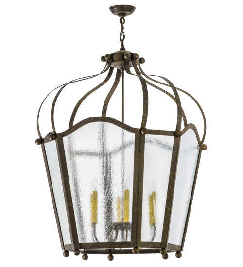 Meyda Lighting Citadel 32" 6-Light Organic Rust Pendant Light With Clear Seeded Shade Glass