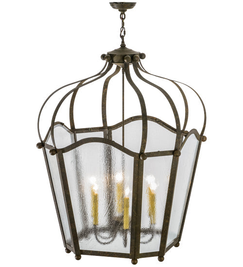 Meyda Lighting Citadel 32" 6-Light Organic Rust Pendant Light With Clear Seeded Shade Glass