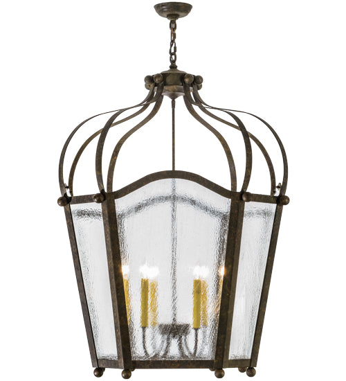 Meyda Lighting Citadel 32" 6-Light Organic Rust Pendant Light With Clear Seeded Shade Glass