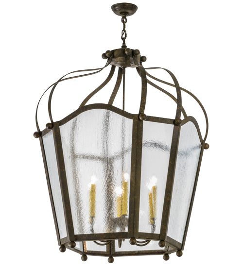 Meyda Lighting Citadel 32" 6-Light Organic Rust Pendant Light With Clear Seeded Shade Glass