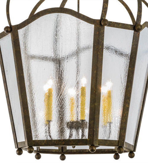 Meyda Lighting Citadel 32" 6-Light Organic Rust Pendant Light With Clear Seeded Shade Glass