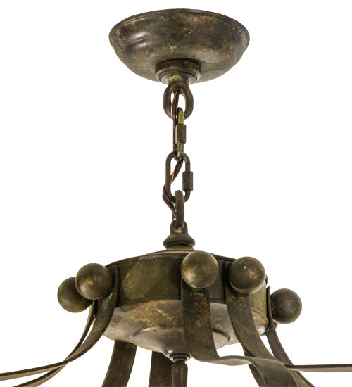 Meyda Lighting Citadel 32" 6-Light Organic Rust Pendant Light With Clear Seeded Shade Glass