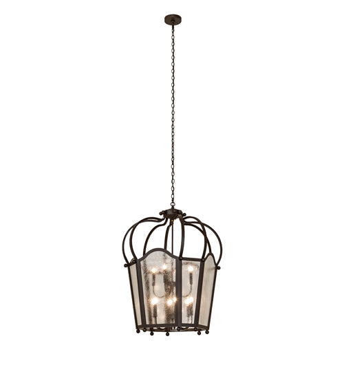Meyda Lighting Citadel 33" 10-Light Oil Rubbed Bronze Pendant Light With Clear Seeded Shade Glass