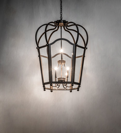Meyda Lighting Citadel 33" 10-Light Oil Rubbed Bronze Pendant Light With Clear Shade Glass