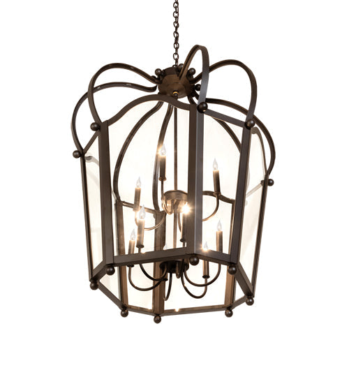 Meyda Lighting Citadel 33" 10-Light Oil Rubbed Bronze Pendant Light With Clear Shade Glass