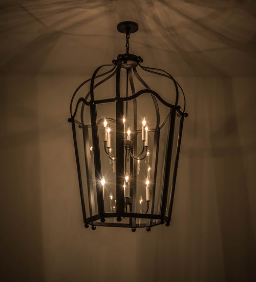 Meyda Lighting Citadel 33" 10-Light Textured Black Pendant Light With Clear Crystal Idalight Shade Glass