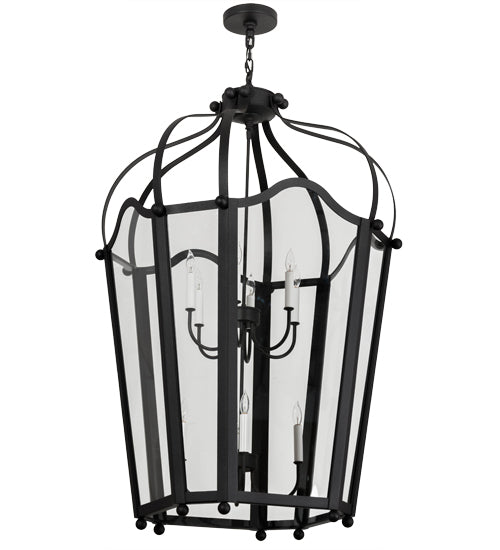 Meyda Lighting Citadel 33" 10-Light Textured Black Pendant Light With Clear Crystal Idalight Shade Glass