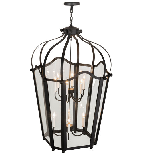 Meyda Lighting Citadel 33" 10-Light Textured Black Pendant Light With Clear Crystal Idalight Shade Glass