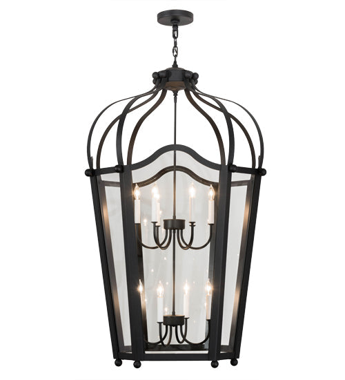 Meyda Lighting Citadel 33" 10-Light Textured Black Pendant Light With Clear Crystal Idalight Shade Glass