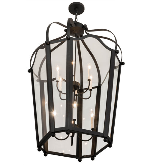Meyda Lighting Citadel 33" 10-Light Textured Black Pendant Light With Clear Crystal Idalight Shade Glass