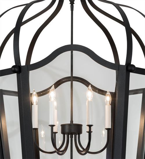 Meyda Lighting Citadel 33" 10-Light Textured Black Pendant Light With Clear Crystal Idalight Shade Glass