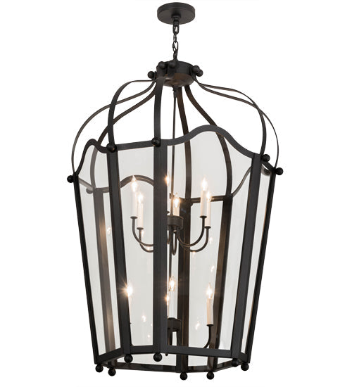 Meyda Lighting Citadel 33" 10-Light Textured Black Pendant Light With Clear Crystal Idalight Shade Glass
