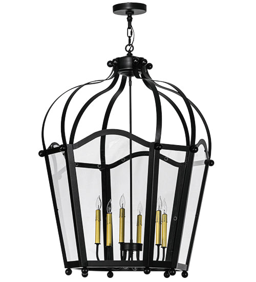 Meyda Lighting Citadel 33" 6-Light Blackwash Pendant Light With White Clear Crystal Idalight Shade