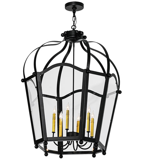 Meyda Lighting Citadel 33" 6-Light Blackwash Pendant Light With White Clear Crystal Idalight Shade