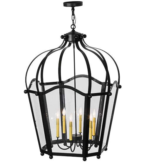 Meyda Lighting Citadel 33" 6-Light Blackwash Pendant Light With White Clear Crystal Idalight Shade