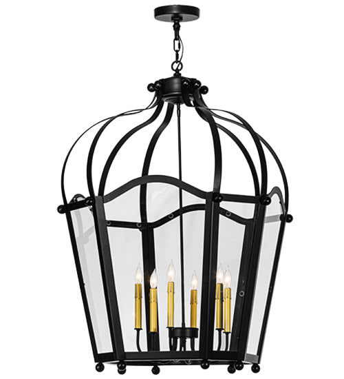 Meyda Lighting Citadel 33" 6-Light Blackwash Pendant Light With White Clear Crystal Idalight Shade