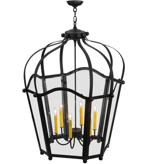Meyda Lighting Citadel 33" 6-Light Chestnut Pendant Light With Clear Shade Glass