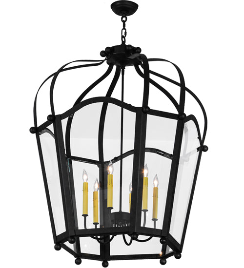 Meyda Lighting Citadel 33" 6-Light Chestnut Pendant Light With Clear Shade Glass