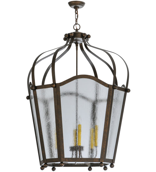 Meyda Lighting Citadel 33" 6-Light Gilded Tobacco Pendant Light With Clear Seeded Shade Glass