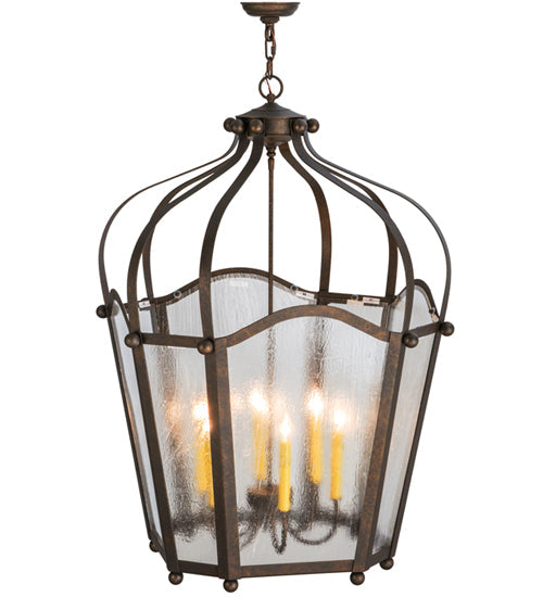 Meyda Lighting Citadel 33" 6-Light Gilded Tobacco Pendant Light With Clear Seeded Shade Glass