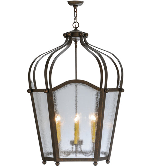 Meyda Lighting Citadel 33" 6-Light Gilded Tobacco Pendant Light With Clear Seeded Shade Glass