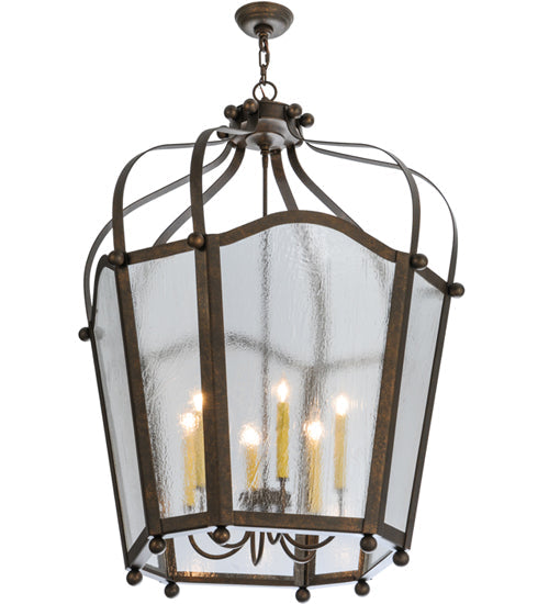 Meyda Lighting Citadel 33" 6-Light Gilded Tobacco Pendant Light With Clear Seeded Shade Glass