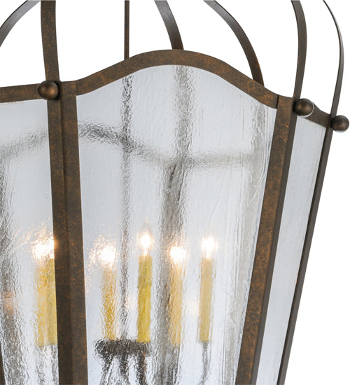 Meyda Lighting Citadel 33" 6-Light Gilded Tobacco Pendant Light With Clear Seeded Shade Glass