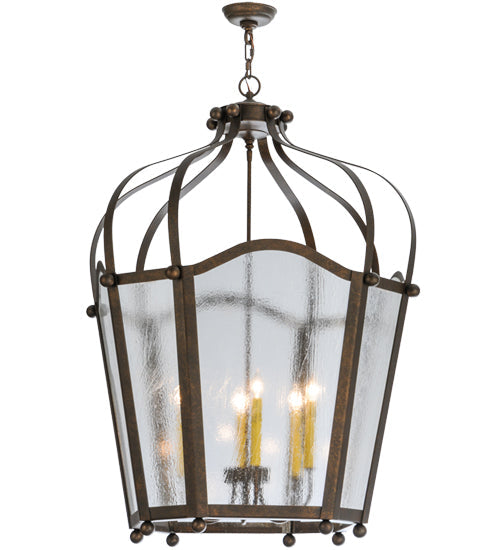 Meyda Lighting Citadel 33" 6-Light Gilded Tobacco Pendant Light With Clear Seeded Shade Glass