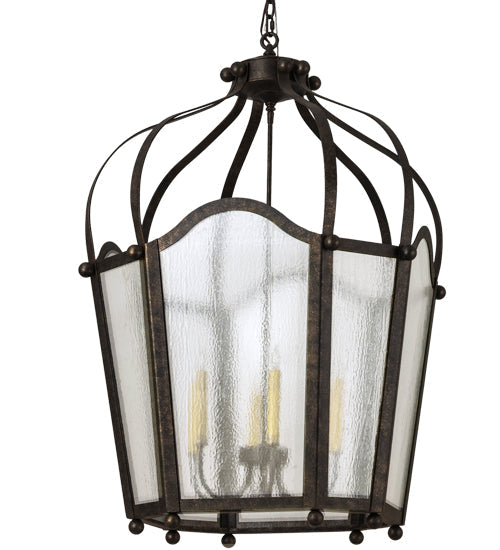 Meyda Lighting Citadel 33" 6-Light Golden Bronze Pendant Light With Clear Seeded Shade Glass
