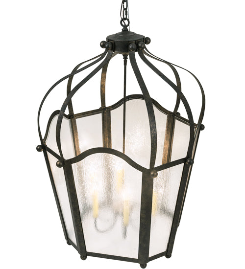 Meyda Lighting Citadel 33" 6-Light Golden Bronze Pendant Light With Clear Seeded Shade Glass