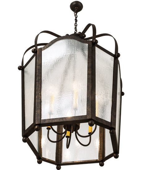 Meyda Lighting Citadel 33" 6-Light Golden Bronze Pendant Light With Clear Seeded Shade Glass