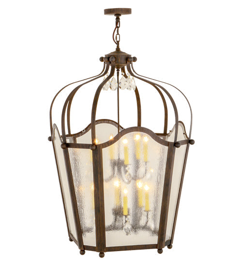 Meyda Lighting Citadel 35" 12-Light Classic Rust Pendant Light With Clear Shade Glass