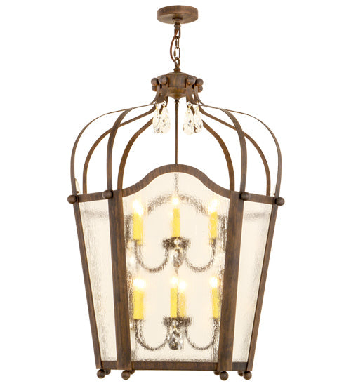 Meyda Lighting Citadel 35" 12-Light Classic Rust Pendant Light With Clear Shade Glass