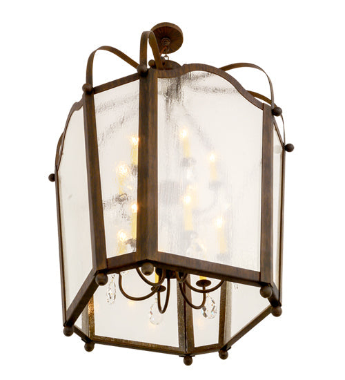 Meyda Lighting Citadel 35" 12-Light Classic Rust Pendant Light With Clear Shade Glass