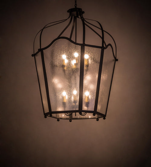 Meyda Lighting Citadel 42" 12-Light Textured Black Pendant Light With Clear Rainstone Idalight Shade Glass