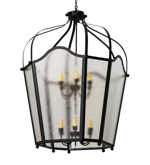 Meyda Lighting Citadel 42" 12-Light Textured Black Pendant Light With Clear Rainstone Idalight Shade Glass