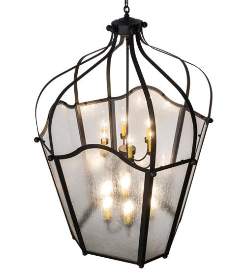Meyda Lighting Citadel 42" 12-Light Textured Black Pendant Light With Clear Rainstone Idalight Shade Glass