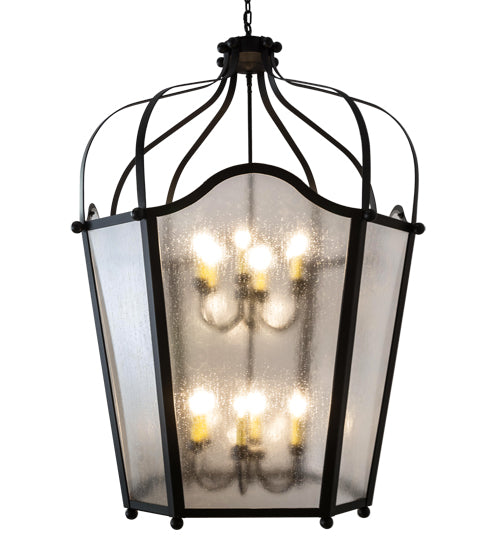 Meyda Lighting Citadel 42" 12-Light Textured Black Pendant Light With Clear Rainstone Idalight Shade Glass