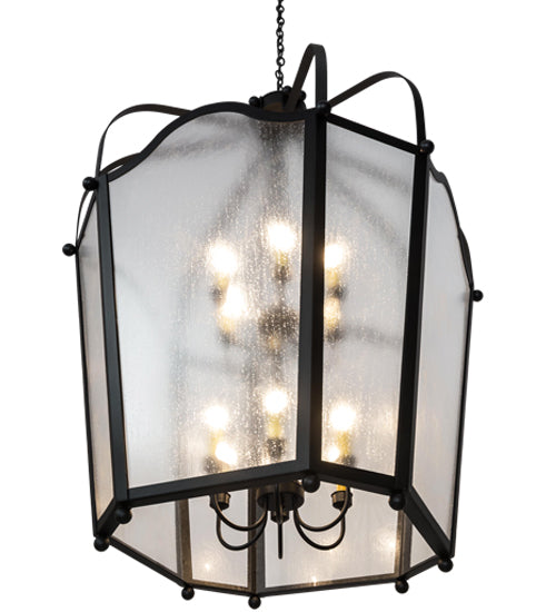 Meyda Lighting Citadel 42" 12-Light Textured Black Pendant Light With Clear Rainstone Idalight Shade Glass