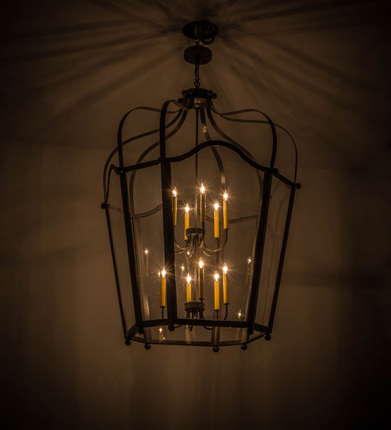 Meyda Lighting Citadel 42" 12-Light Timeless Bronze Pendant Light With Clear Crystal Idalight Shade Glass