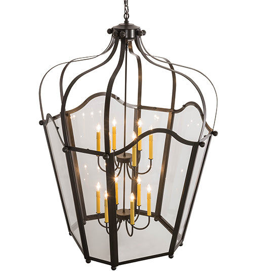 Meyda Lighting Citadel 42" 12-Light Timeless Bronze Pendant Light With Clear Crystal Idalight Shade Glass