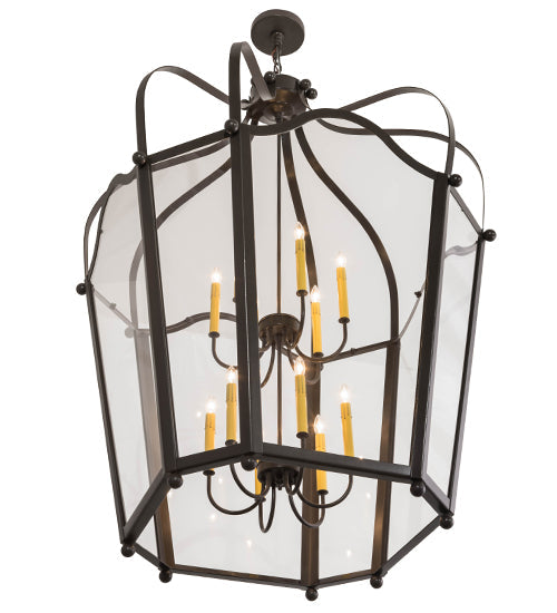 Meyda Lighting Citadel 42" 12-Light Timeless Bronze Pendant Light With Clear Crystal Idalight Shade Glass